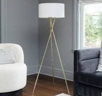 LAMPz® 58in Tripod Floor Lamp with White Linen Shade, Black or Brass